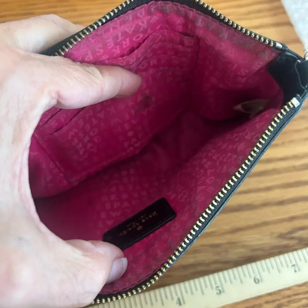 Kate Spade 8 inch black vintage clutch Leather pink interior purse bag satchel